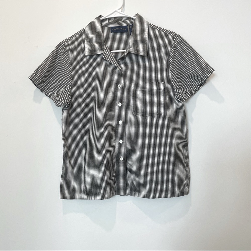 Charter Club Button Up Short Sleeve Blouse Petite 8